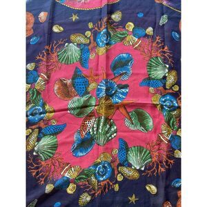 Vintage Large Patricia Paris Scarf Shells coral Ocean Blue‎ Hot Pink Vacation